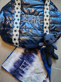 Tie Dye Stripe Blue and Blue Lovie With Teddy Bear