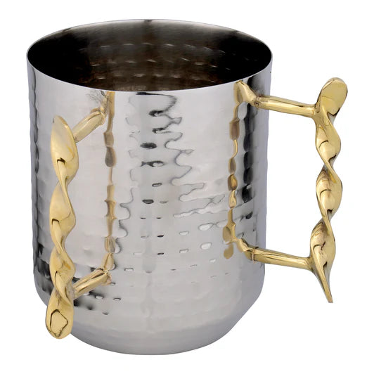 Hammered Stainless Steel Washing Cup with Spiralized Handles