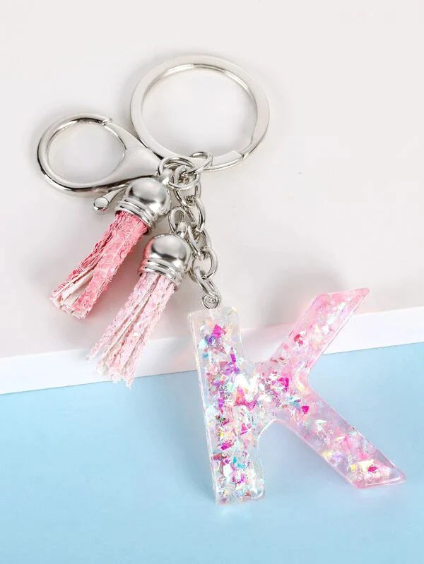Shein Tassle and Sparkle Letter Keychain K