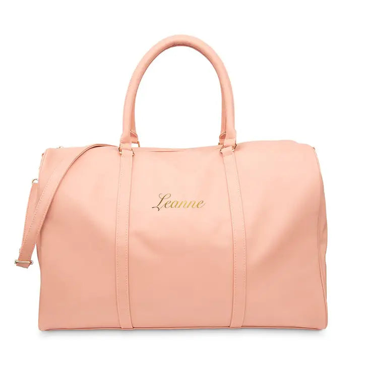 Pink leather duffle bag