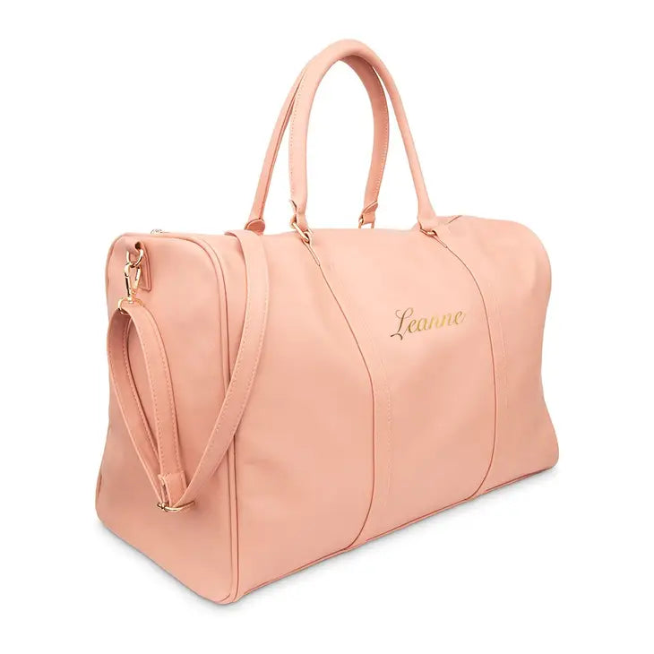 Light Pink Faux Leather Weekender Travel Bag - pompomz