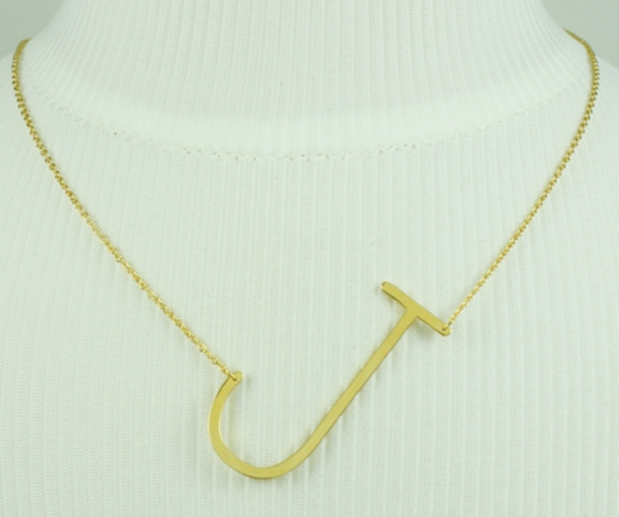 Solid Yellow Gold Side Initial Necklace in Gift Box
