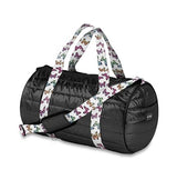Black Puffer Duffel Bag With Butterfly Straps SOLD AS IS with the name "Tova" in hot pink